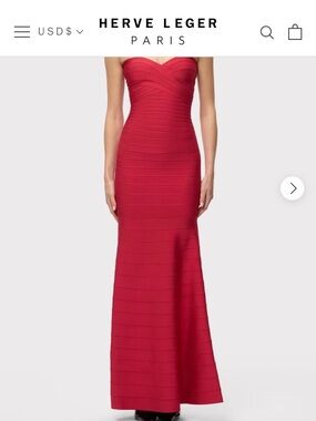 Herve Leger Strapless Scarlet Bandage Gown